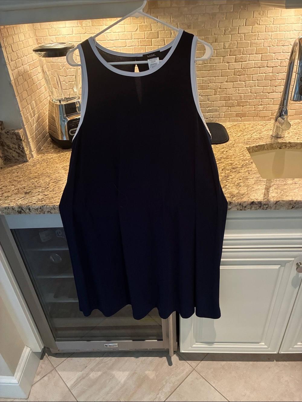 MSK Navy sleeveless dress with White Trim